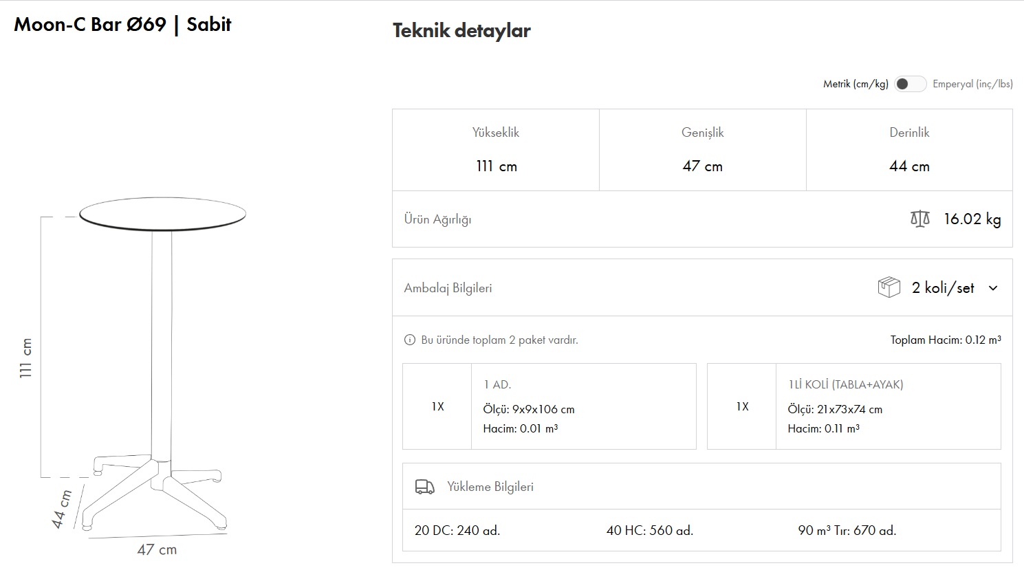 Moon-C Bar Masa Ø69